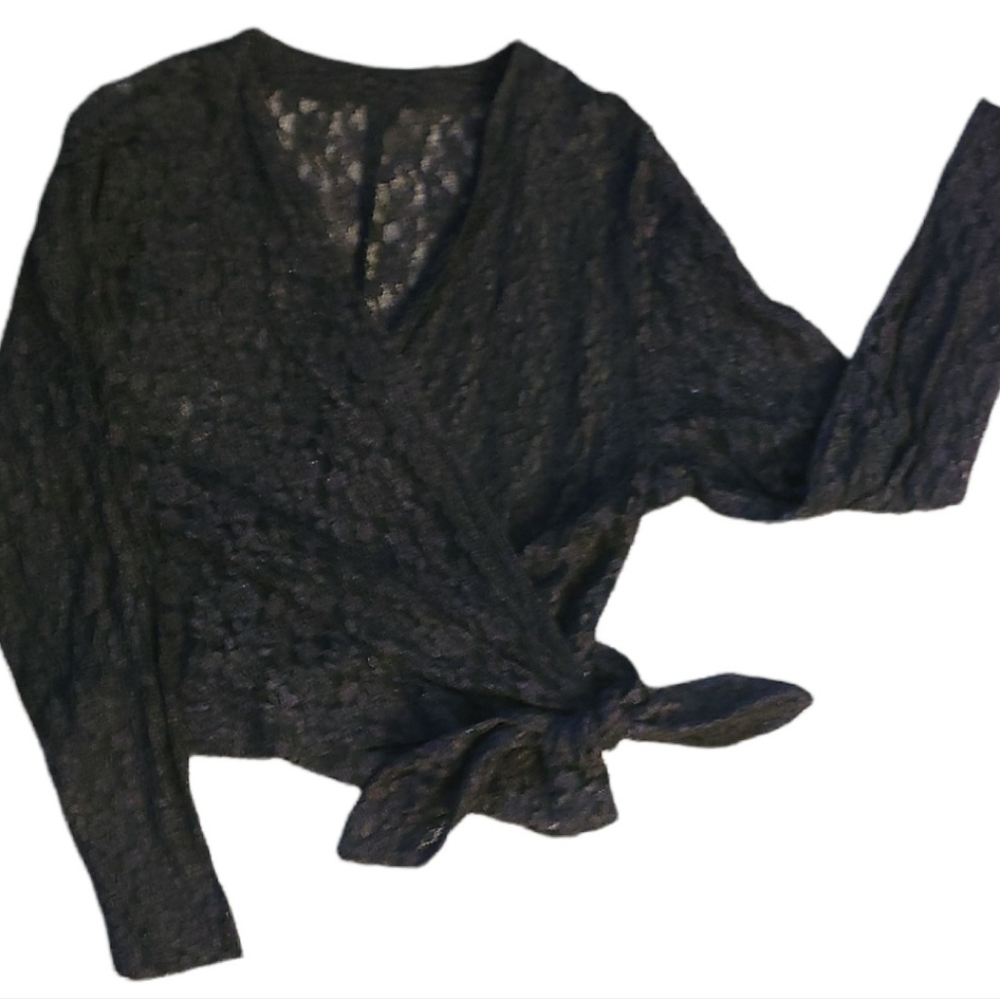 Vintage Black Lace Tie- Front Top